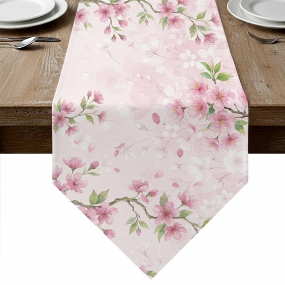 Cherry Blossom Table Runner Linen Burlap Table Runner 72 Inches Long ...