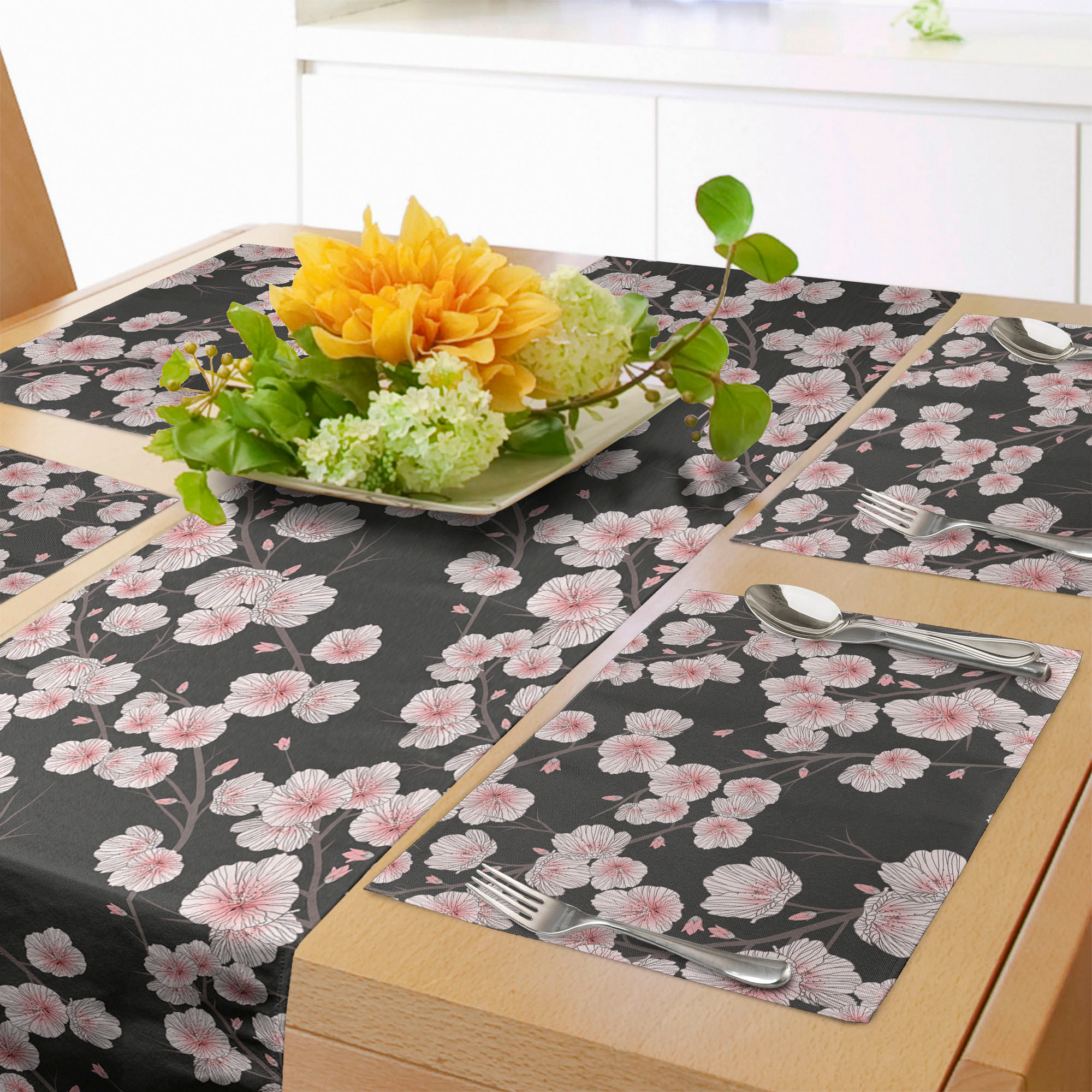 Cherry Blossom Table Runner & Placemats, Fresh Nature Theme Branches
