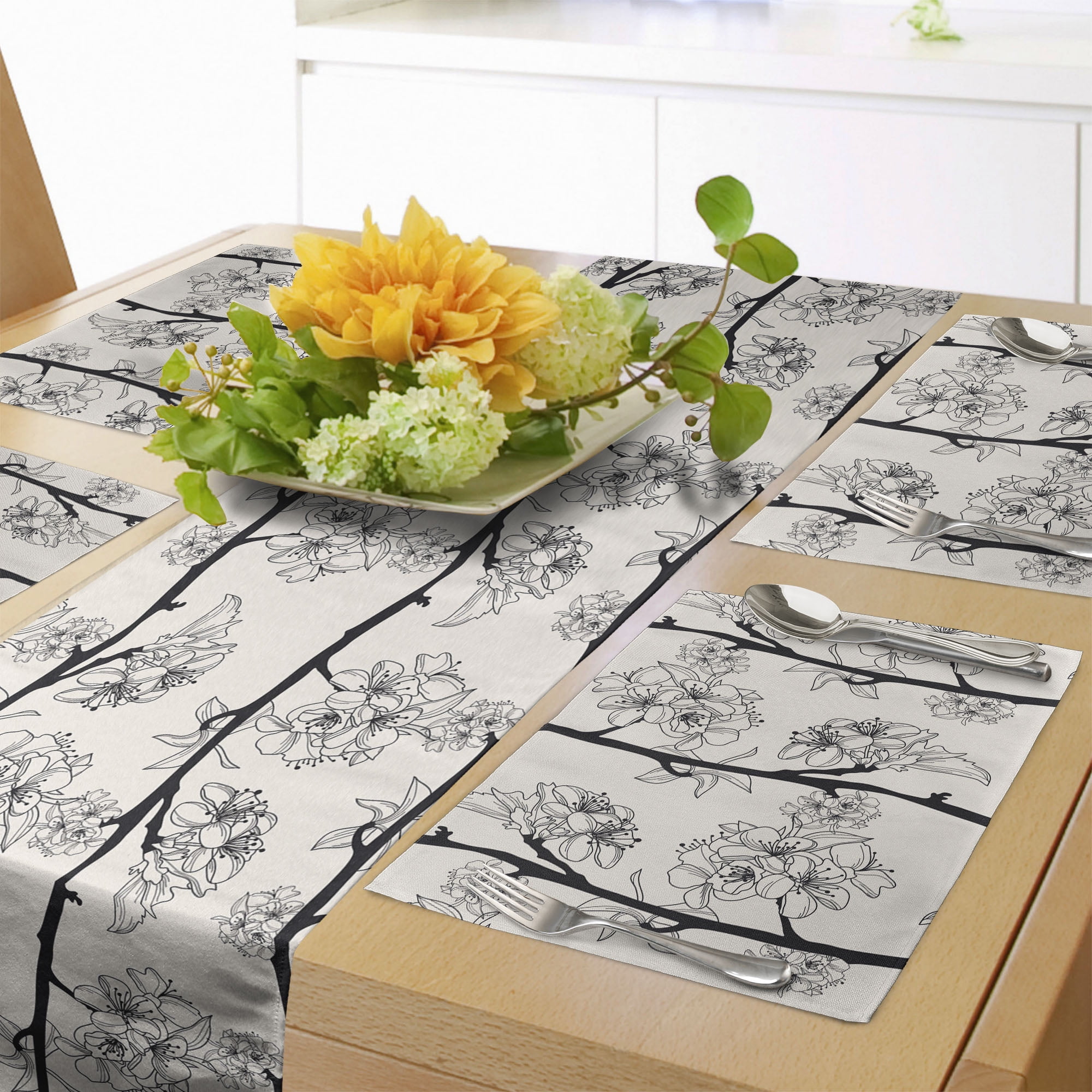 Cherry Blossom Table Runner & Placemats, Vertically Aligned Parallel