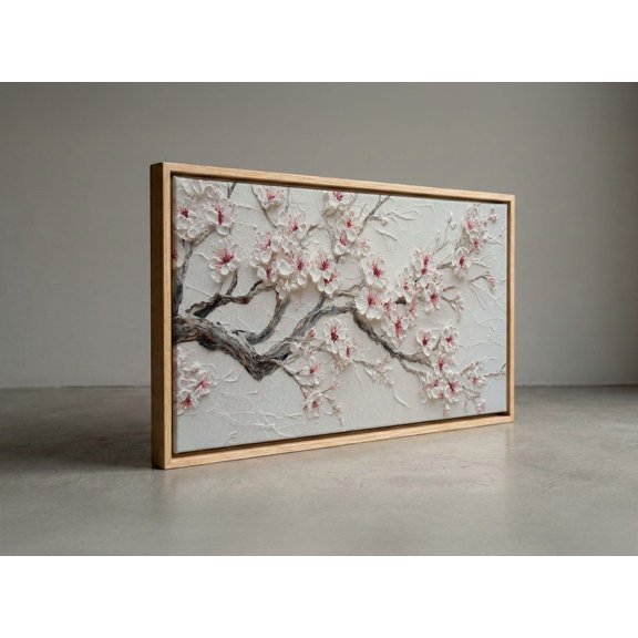 Cherry Blossom Textured White Background Spring Floral Wall Decor Unframed Paper Print