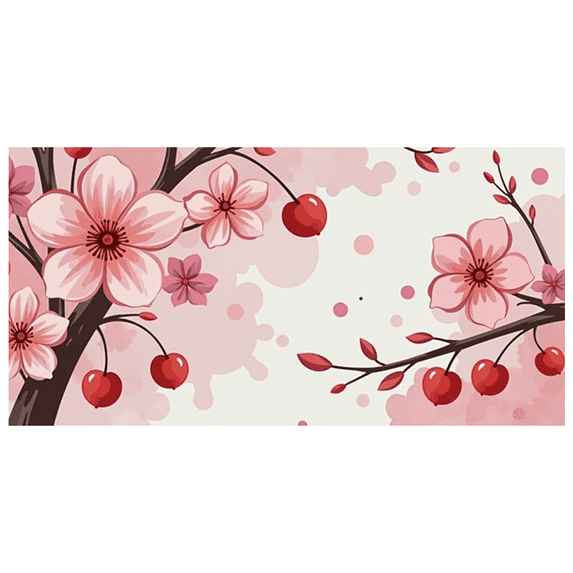 Cherry Blossom Themed Backdrop Banner Decorative Background with Delicate Pink Flowers and Red Cherries Party Decorations Spring Celebrations Photography Props Festival Decor