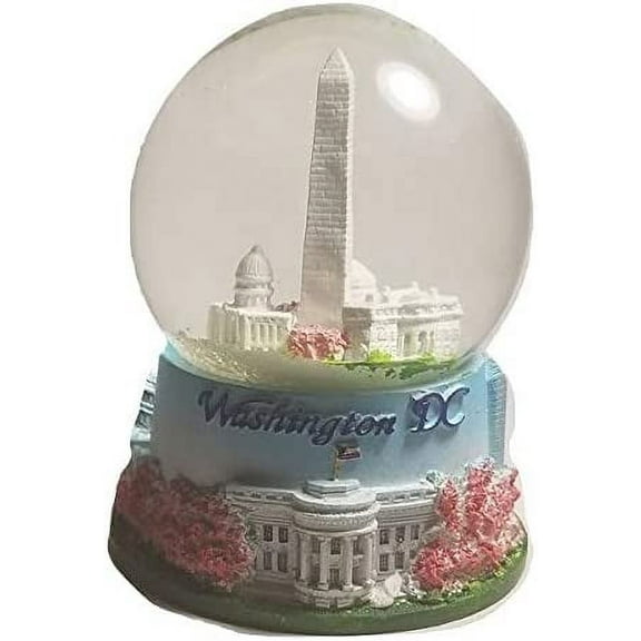 Cherry Blossom Themed Washington Monument, Jefferson Memorial, White House & U.S. Capitol Washington DC Decorative Snow Globe - Washington DC Souvenirs (Large)
