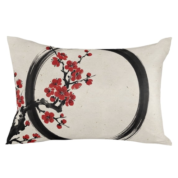 Cherry Blossom Throw Pillow Cover 16 x 24 Inch Decorative Pillow Cover Asian Japanese Red Plum Flower Retro Beige Lumbar Pillowcase Seasonal Rectangle Cushion Case for Couch Sofa Bed Living Room