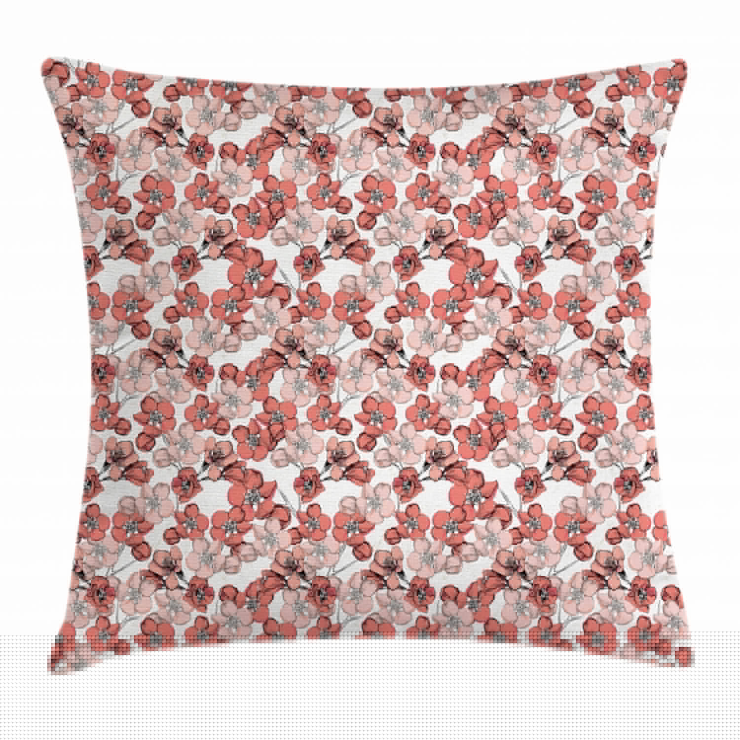 thumbnail image 1 of Cherry Blossom Throw Pillow Cushion Cover, Spring Season Floral Hand Drawn Style Ornament Japanese Asian Nature, Decorative Square Accent Pillow Case, 24 X 24 Inches, Coral Blush White, by Ambesonne, 1 of 2