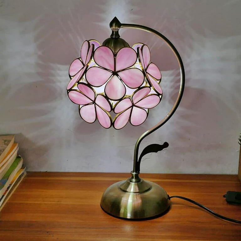Cherry Blossom Tiffany Style Stained Glass Table Lamp with Petal
