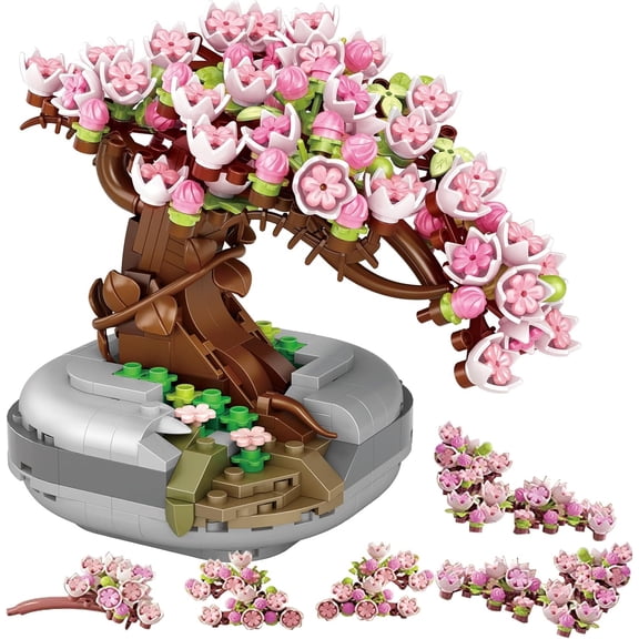 Cherry Blossom Tree Building Toys for Adults, Bonsai Botanical Collection Toy Building Sets, Plants and Flowers DIY Home Decoration, Gifts for Valentines Day Women Kids