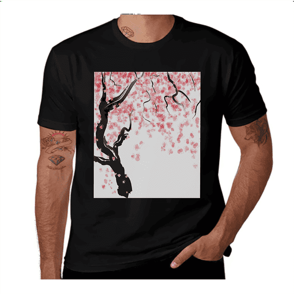 Cherry Blossom Tree-Floral-Black-Pink Casual Streetwea Everyday Tshirt Comfortable Wear tee shirt