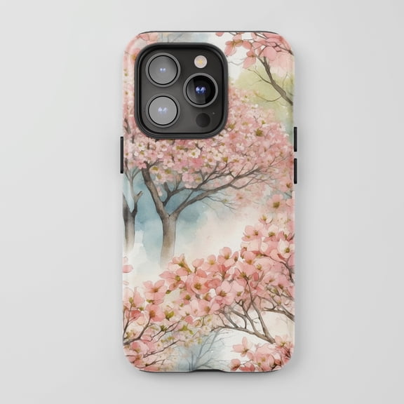 Cherry Blossom Tree For All iPhone Series Tough Phone Case Watercolor Pink
