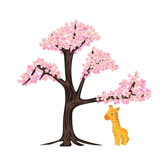 Cherry Blossom Tree with Giraffe -Self Adhesive Wall Sticker – Vinyl Decals – Bedroom, Nursery, or Living Room – Cost Effective alternative to painting-Size: 10" x 9".