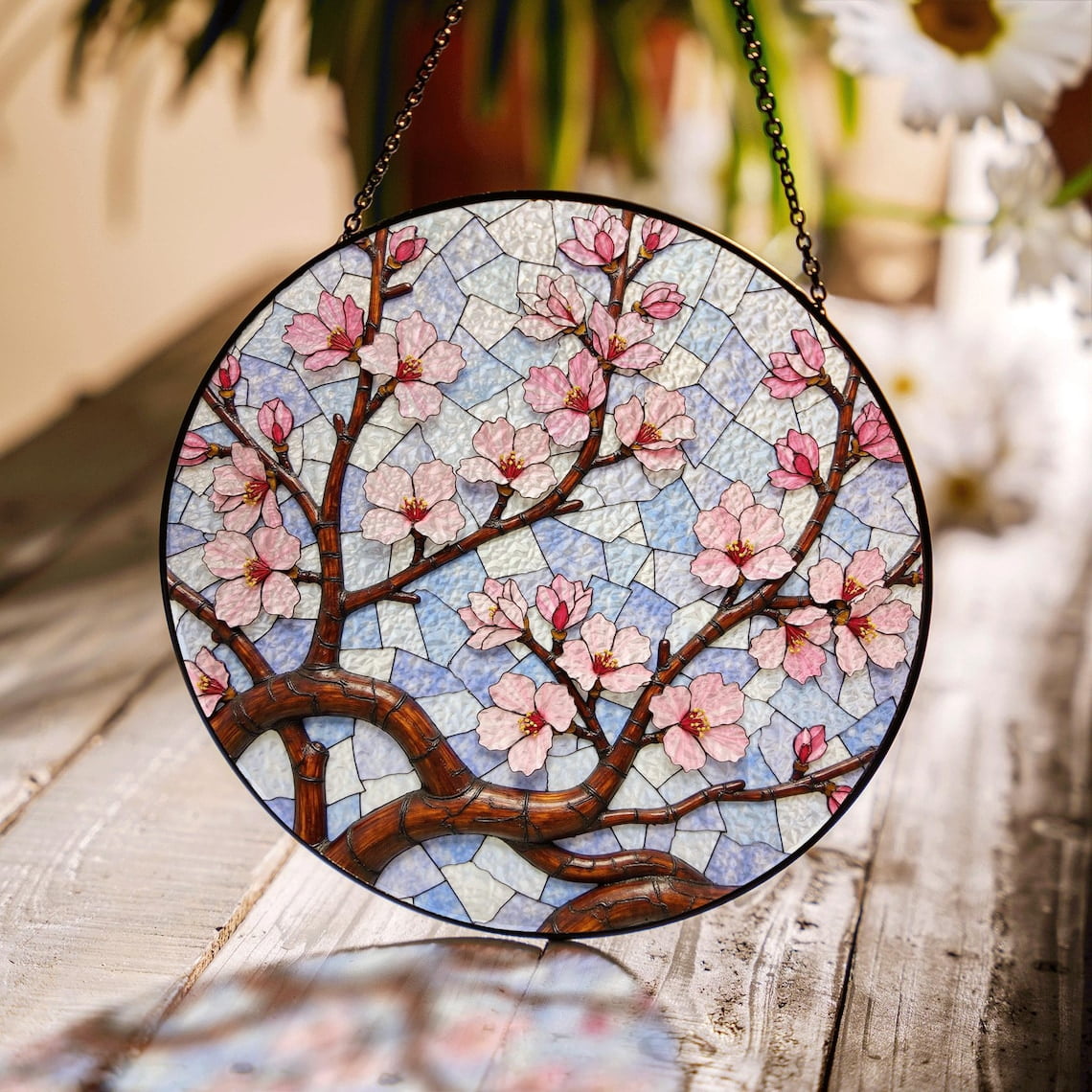 Cherry Blossom Tree Glass Suncatcher, Spring Floral Decor, for Mom, 7.9 ...