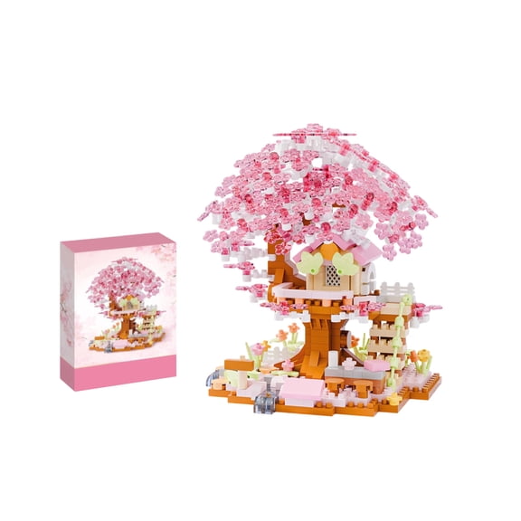 Cherry Blossom Tree House Building Set, 690Pcs Sakura Tree House Architecture Model Kit, Creative Desk Decor Birthday Gifts