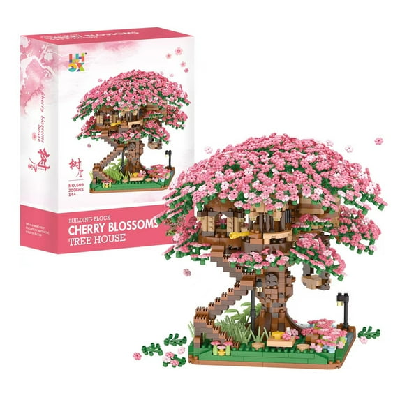 Cherry Blossom Tree House micro-particle building blocks, creative building block toys, collectible building block toys (2,008 pieces)