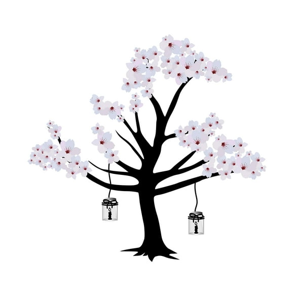 Cherry Blossom Tree with Lantern Wall Sticker- Floral DIY Wall Art - Mural Art Decor For Home - Self Adhesive Vinyl Made Stickers For Nursery,Living Room,Baby room,Bed room etc -Size 10" x 10".