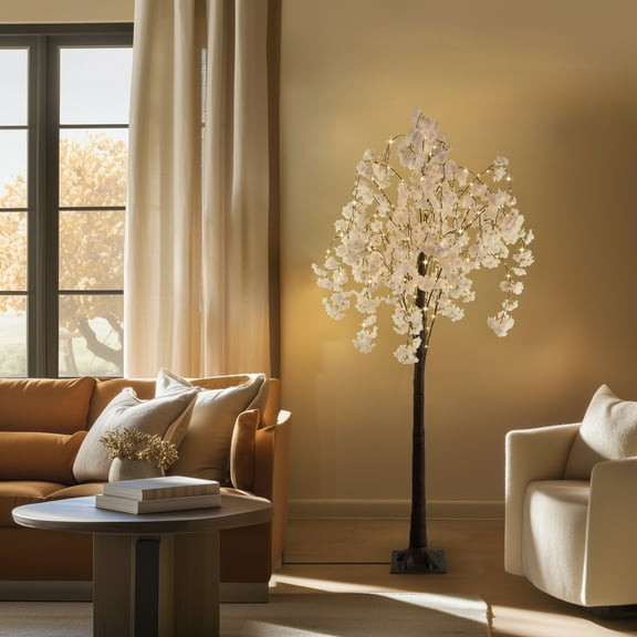 Cherry Blossom Tree Light, 6ft Lighted Tree for Decoration Inside, 450 LED Lights Artificial Cherry Blossom for Home Patio Party Festival Christmas Decor - Warm White