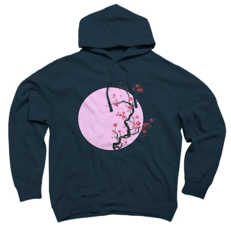 Cherry Blossom Tree Navy Blue Graphic Pullover Hoodie Design By