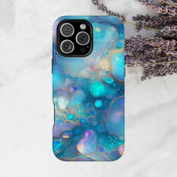 Cherry Blossom Tree Petals on Teal Scenic Artwork Phone Case with iPhone 11 to 17 Pro Max