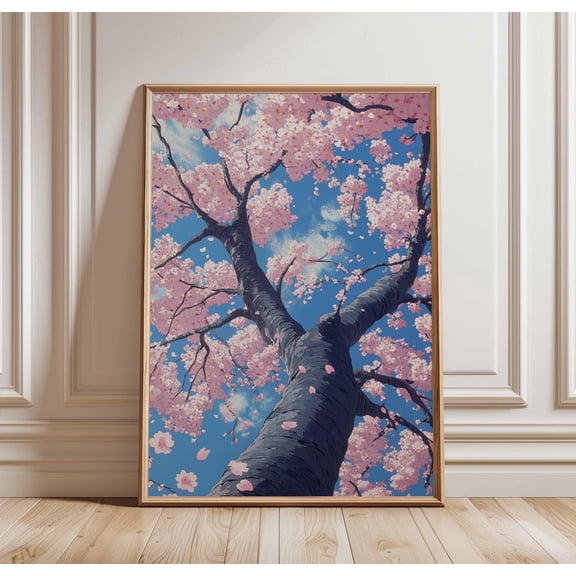 Cherry Blossom Tree Poster Sakura Tree Pink Flowers Spring Nature Art, Unframed Poster