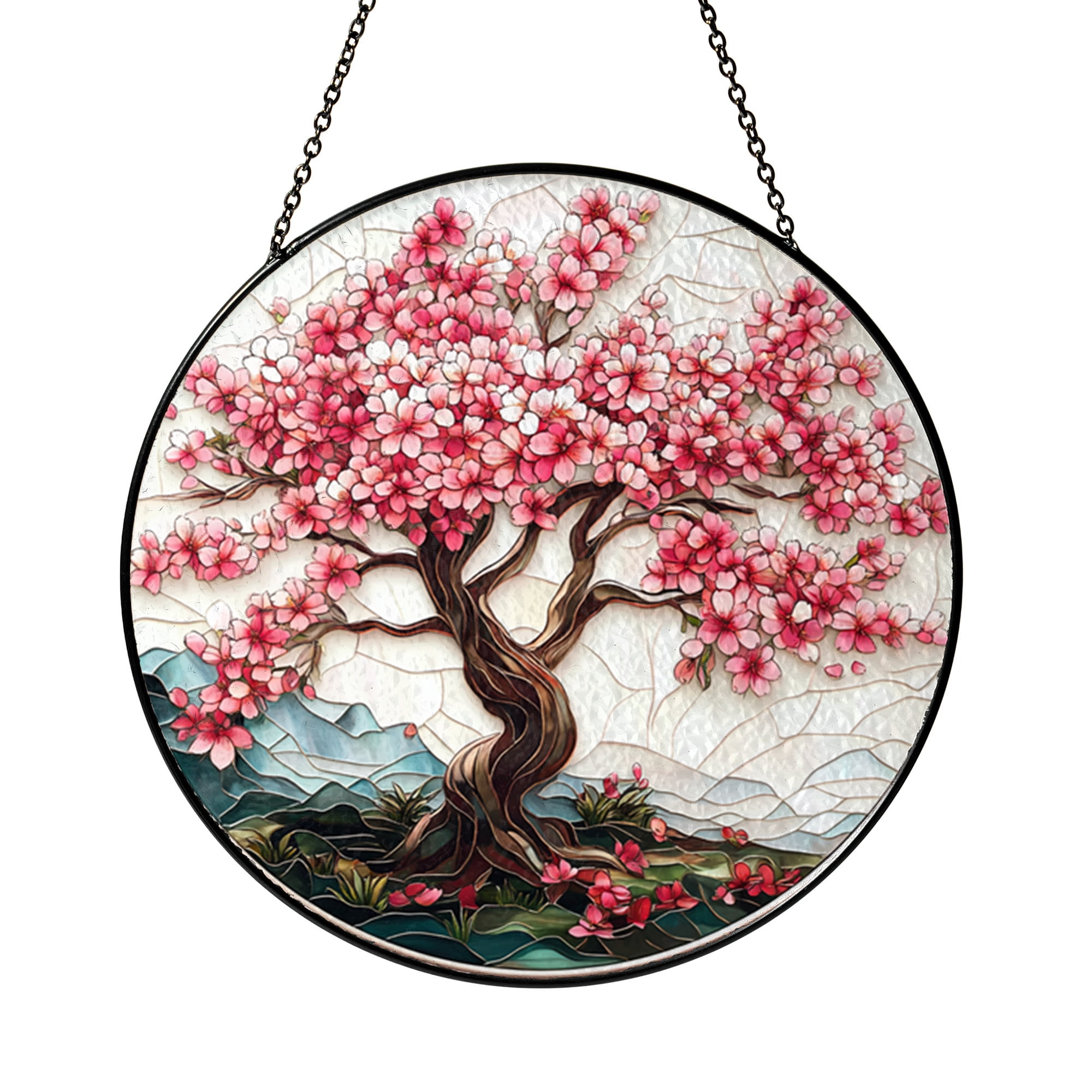 Cherry Blossom Tree Round Window Hanging Stained Glass Suncatcher Gift ...