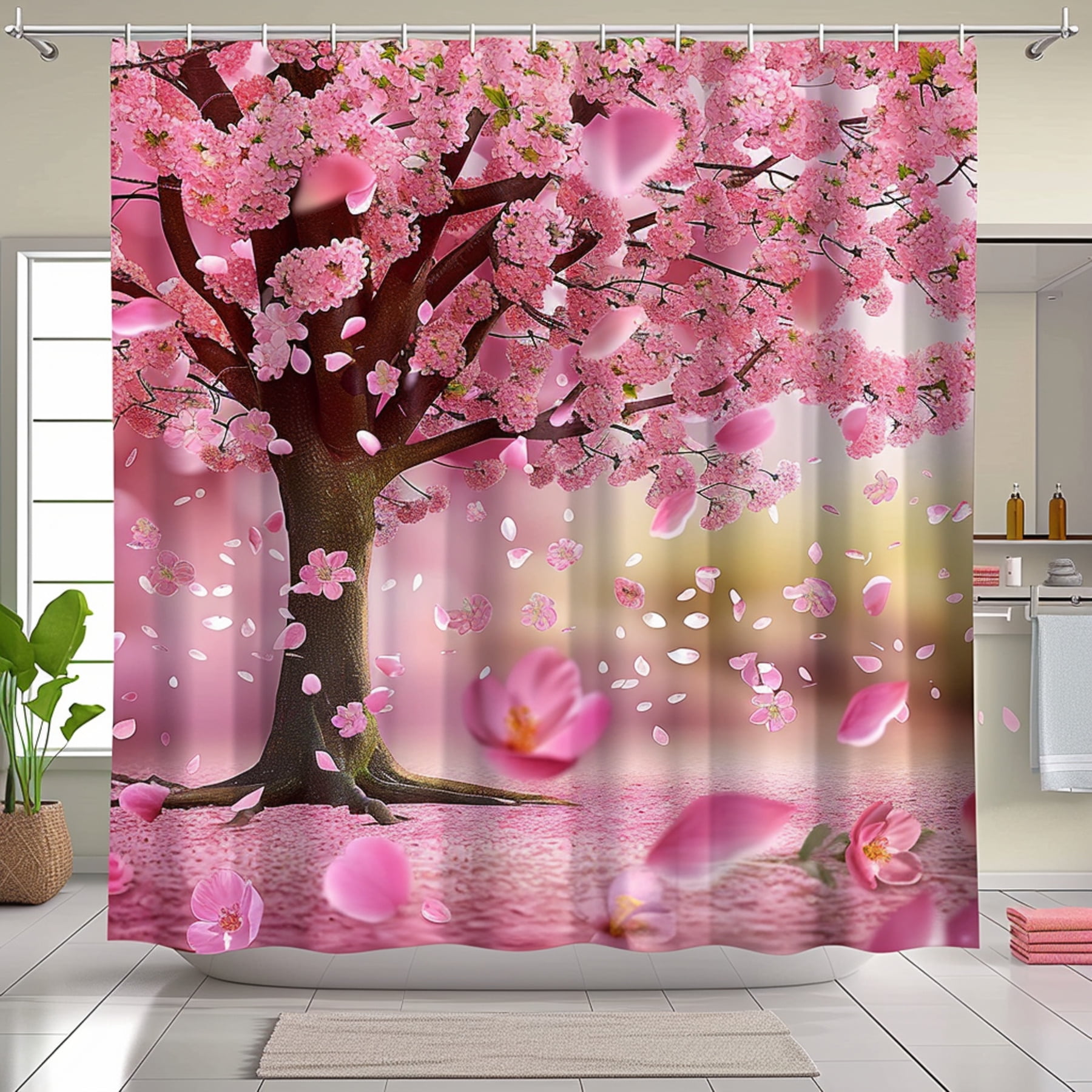 Cherry Blossom Tree Shower Curtain Pink Floral Bathroom Decor Nature