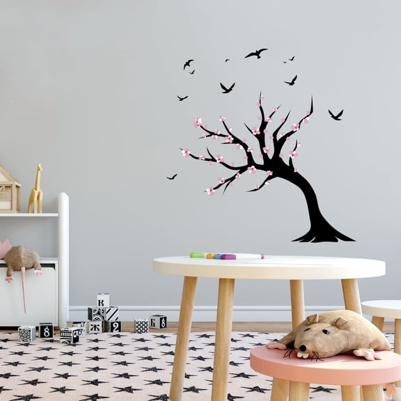 Cherry Blossom Tree Wall Sticker with Birds– Vinyl Decal Applied to Any Smooth Surface – Bedroom, Nursery, or Living Room – Cost Effective alternative to painting-Size: 10" x 10".