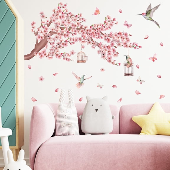 Cherry Blossom Tree Wall Stickers, Floral Nursery Wall Decal, Boho Nursery Wall Decal Sticker,Peel and Stick Living Room Nursery Baby Room, Kids Room Decor