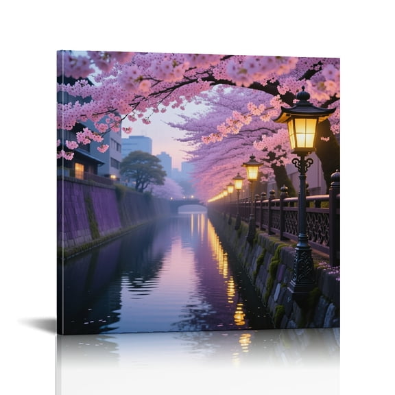Cherry Blossom Trees Spring Pink Forest Print On Canvas, Canvas Wall Art, Wall Decor for Bathroom Ready To Hang Room Home Art Decor