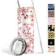 thumbnail image 1 of Cherry Blossom Tumbler 20 oz Travel Coffee Mug Cherry Print Skinny Tumblers with Lid and Straw Stainless Steel Insulated Coffee Cups Gift for Cherry Lover, 1 of 6