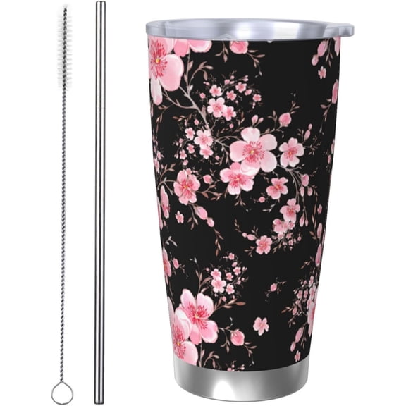 Cherry Blossom Tumbler 20oz Floral Stainless Steel Vacuum Insulated Tumblers with Lid and Straw Flowers Travel Coffee Mug Tea Wine Cups Water Bottle Gifts for Women