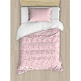 thumbnail image 1 of Cherry Blossom Twin Size Duvet Cover Set, Mingled Cartoon Style Design of Bloomed Sakura Flowers and Buds, Decorative 2 Piece Bedding Set with 1 Pillow Sham, Pink Rose and Green, by Ambesonne, 1 of 3