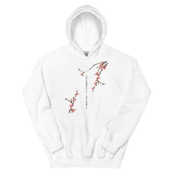 Cherry Blossom Unisex Pullover Hoodie - Japanese Streetwear Sakura Aesthetic Sweatshirt (White, 2XL)