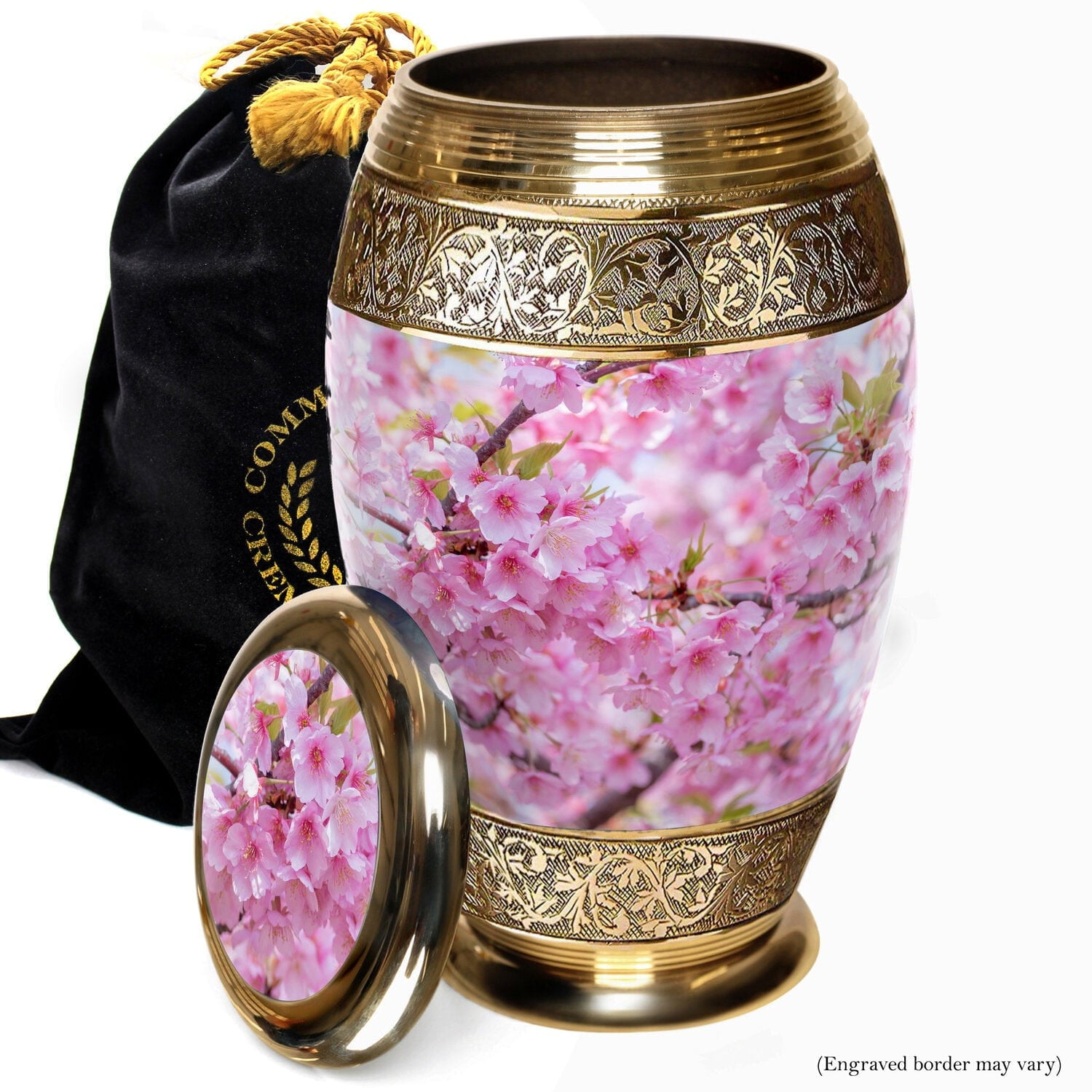 Large Cherry Blossom Metal Keepsake Urn with Gold Engraving