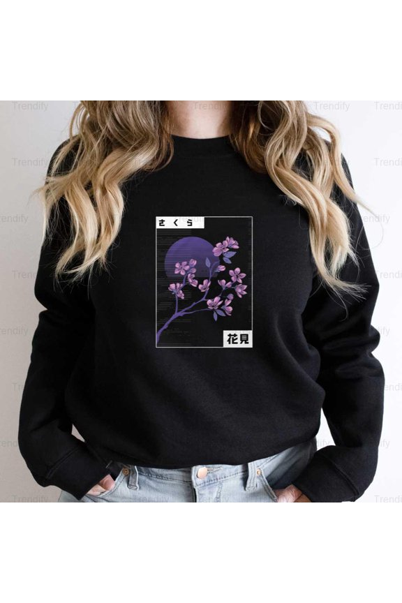 Cherry Blossom Vaporwave Japanese Retro Aesthetic Graphic Unisex Sweatshirt M390283, Up to Size 5XL