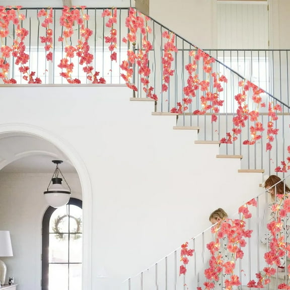 Cherry Blossom Vine String Lights, Solar Powered, 4m/7m Flexible Copper Wire, Warm White LED, Outdoor Indoor Garden Courtyard Decor, Pink