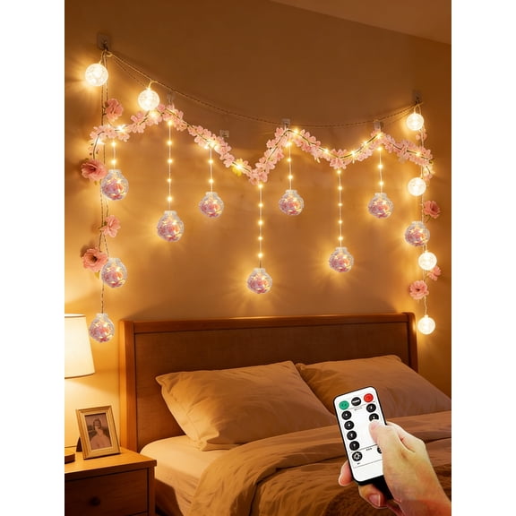 AioAuiy Cherry Blossom Vine Wishing Ball String Lights 108 LED 270 Blossoms USB Remote Control 8 Modes Warm Color Indoor 118 Inches