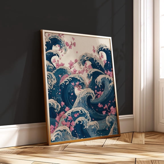 Cherry Blossom Wave Japanese Sakura Sea Hokusai Inspired Japandi Zen Art