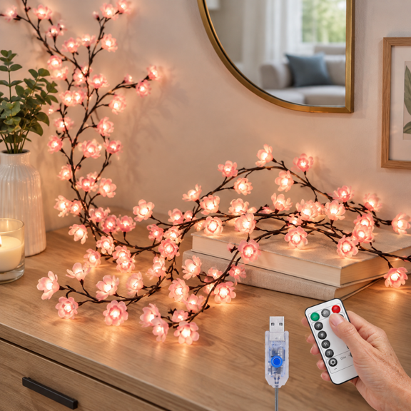 Cherry Blossom Willow Twig Light with 96 LED, 8 Lighting Modes, Flexible Branches for Indoor Decor