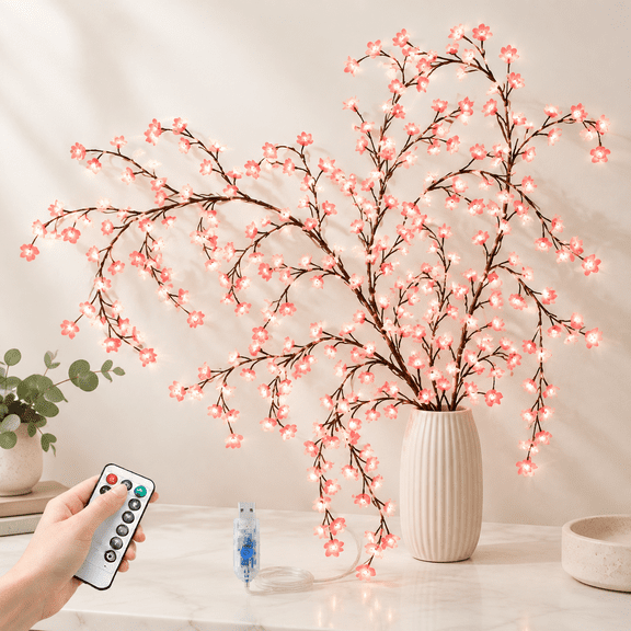 Cherry Blossom Willow Vine LED Tree Branch Lights, 7.55ft 144 LED, Wall Decor for Princess Rooms, Weddings, Holidays