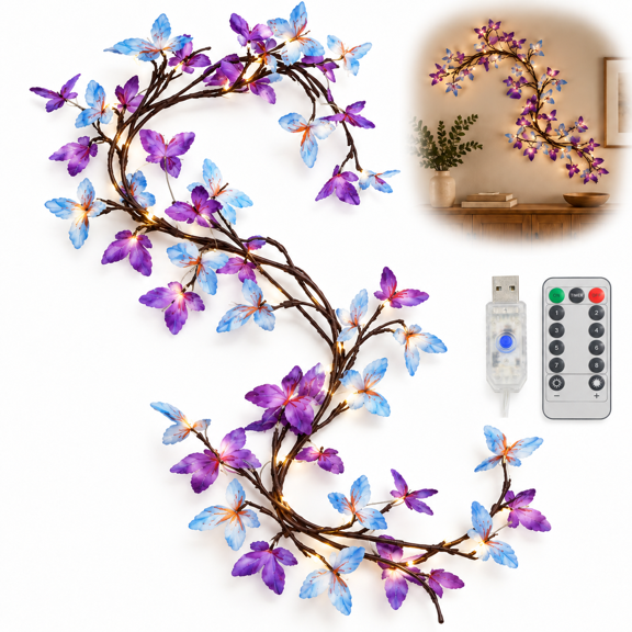 Cherry Blossom Willow Vine LED Tree Branch Wall Light, 8-Mode Remote Control, Decorative Flower Branch Ambient Bedroom Wedding Decor