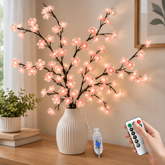 Cherry Blossom Willow Vine Twig Light with 96 LED, 8 Lighting Modes, Flexible Branches for Indoor Decor