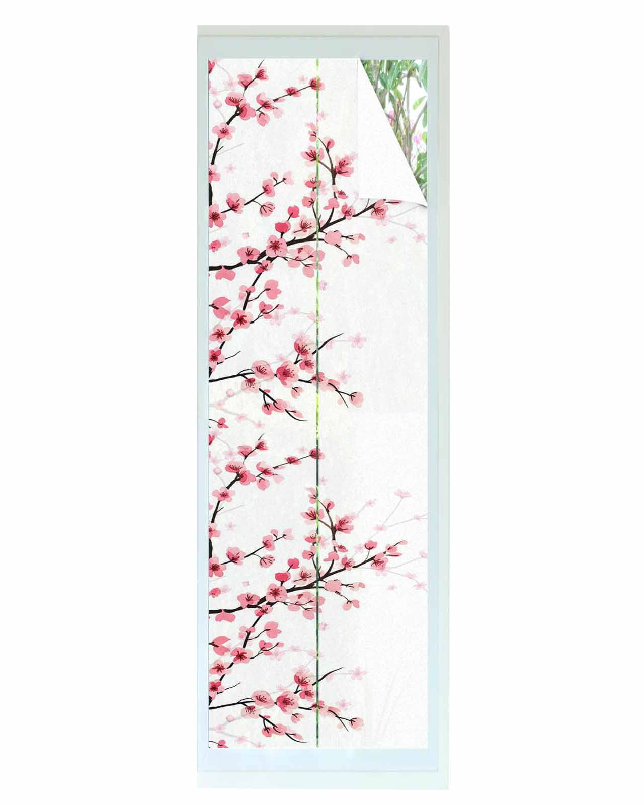 Cherry Blossom Window Privacy Film Stained Glass Window Film Decorative Windows Cover Static Windows Cling for Glass Door Spring Pink Floral Branches Watercolor Stickers for Bathroom 23.6"x78.7"