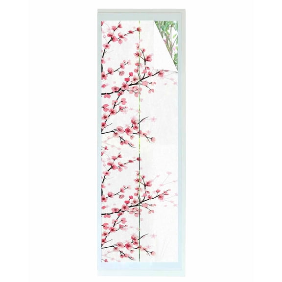 Cherry Blossom Window Privacy Film Stained Glass Window Film Decorative Windows Cover Static Windows Cling for Glass Door Spring Pink Floral Branches Watercolor Stickers for Bathroom 23.6"x78.7"