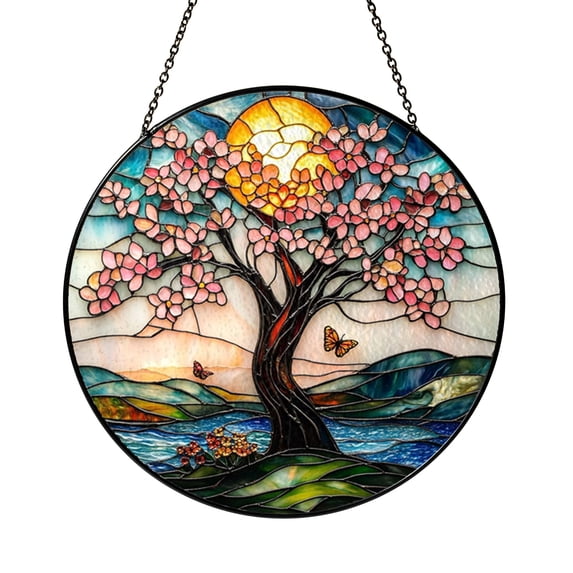 Cherry Blossom Window Suncatcher with Stained Glass Look, Home Floral ...
