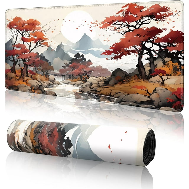 Cherry Blossom XL Mouse Pad,Large Mouse Pad Gaming 31.5 x 11.8 in Mouse Mat Desk Pad,Extended Keyboard Mousepad Large Desk Mat with Non-Slip Rubber Base and Stitched Edge for Home Office
