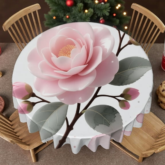 Cherry Blossom and Hummingbird tablecloth round, Polyester Tablecloths - Tablecloth for dining table, Cafe, picnic,60x60 Inch