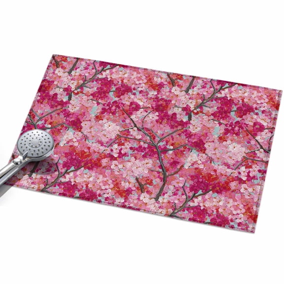 Cherry Blossoms 2x3ft Non Slip Area Rug Modern Abstract Art Pink Cherry Branch Oil Painting Washable Soft Area Rugs for Living Room, Indoor Circle Carpet for Bedroom Dining Room Kitchen
