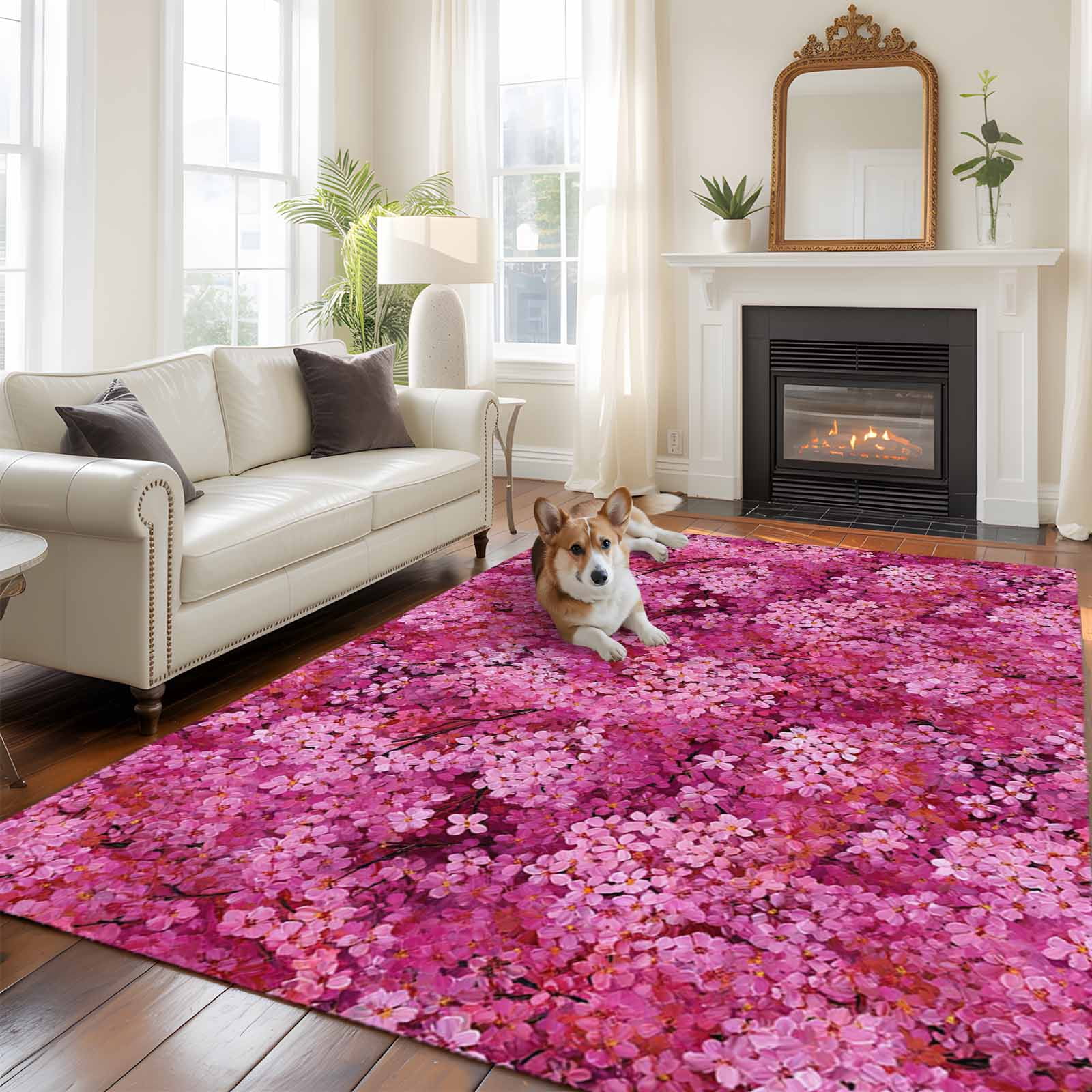 Cherry Blossoms 5x8 Rug for Bedroom Under Queen Bed Placement, Modern ...