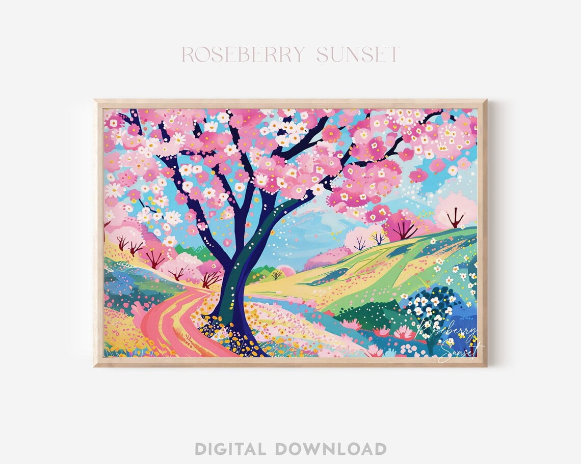 Cherry Blossoms Abstract Spring Landscape Painting Art Print, Sakura ...