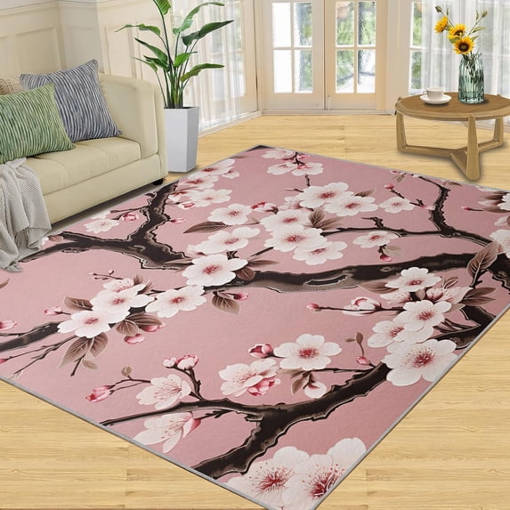Cherry Blossoms Area Rug Living Room,Flower Accent Rug Japanese Style ...