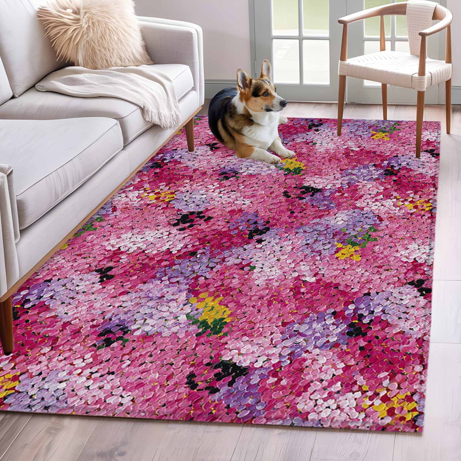 Cherry Blossoms Area Rugs 4x6 ft Modern Abstract Art Pink Purple Yellow ...
