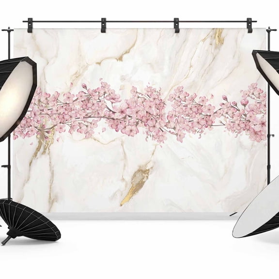 Cherry Blossoms Backdrop for Photography, Spring Pink Watercolor Floral Marble Texture Photo Backdrop Portrait Background Party Banner Photo Backgrounds for Studio Booth Props, 10x8ft